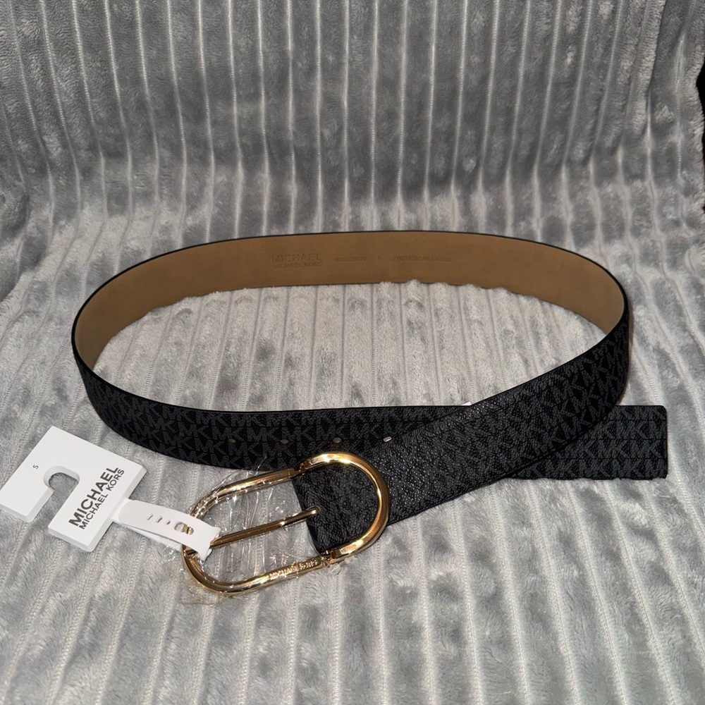 Michael Kors Signature Black Belt with Gold Buckle